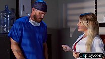 Luscious big boobs blondie nurse gives a blowjob and gets fucked in the hospital